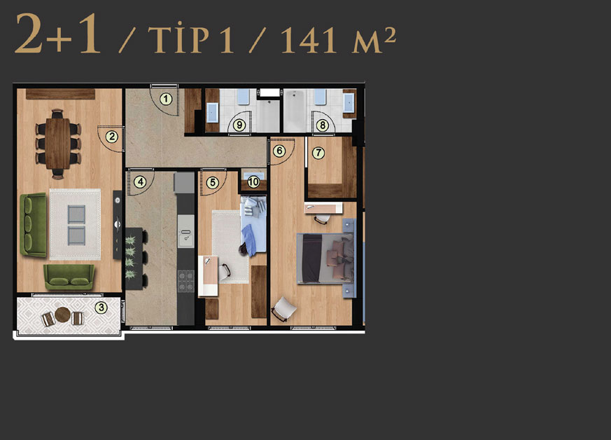 2+1 Daire Tip 1